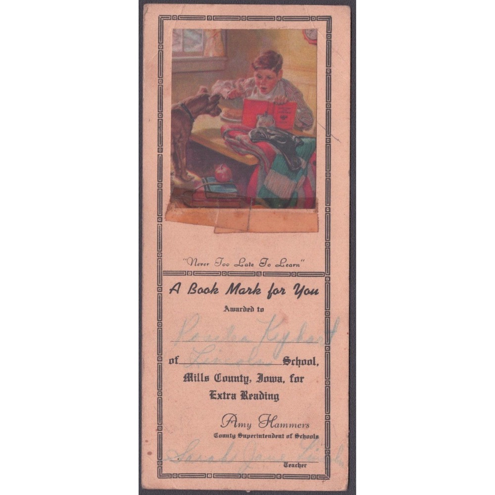 Vintage 1940s Reading Award Bookmarks Mills County Iowa Lot of 2 - Picture 2 of 5